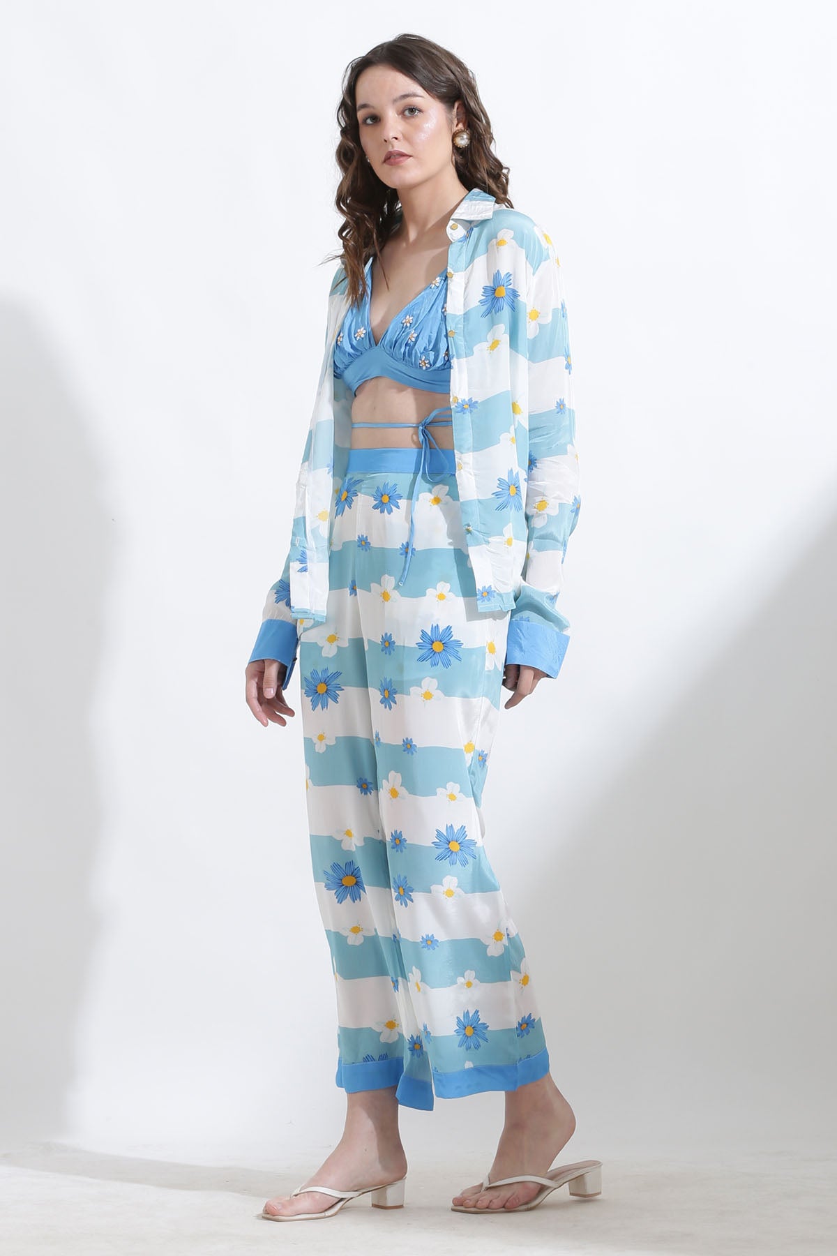 Striped Floral Crepe Co-ord Set