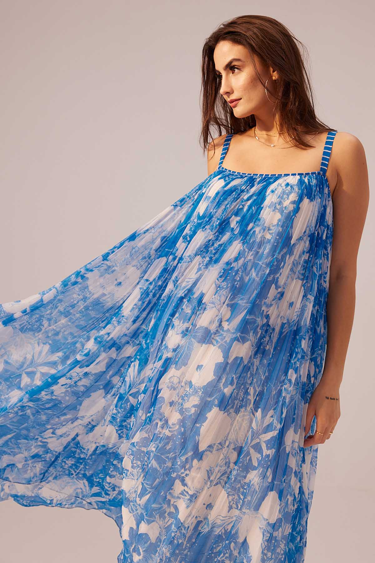 Striped Strap Floral Dress