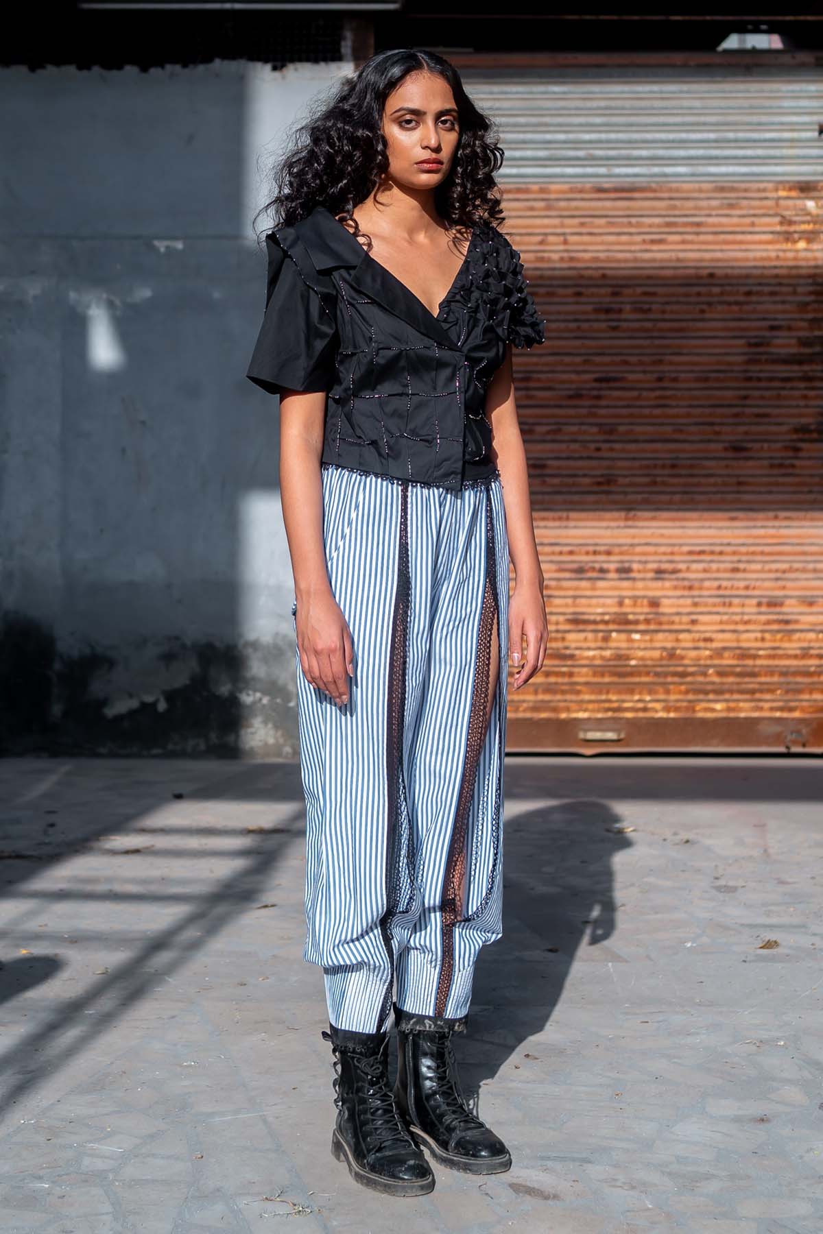 Striper Front Slit Pants