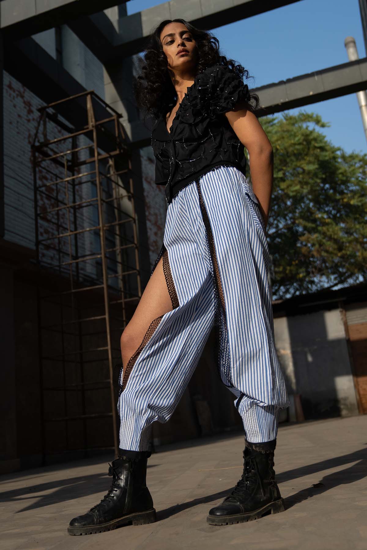 Striper Front Slit Pants