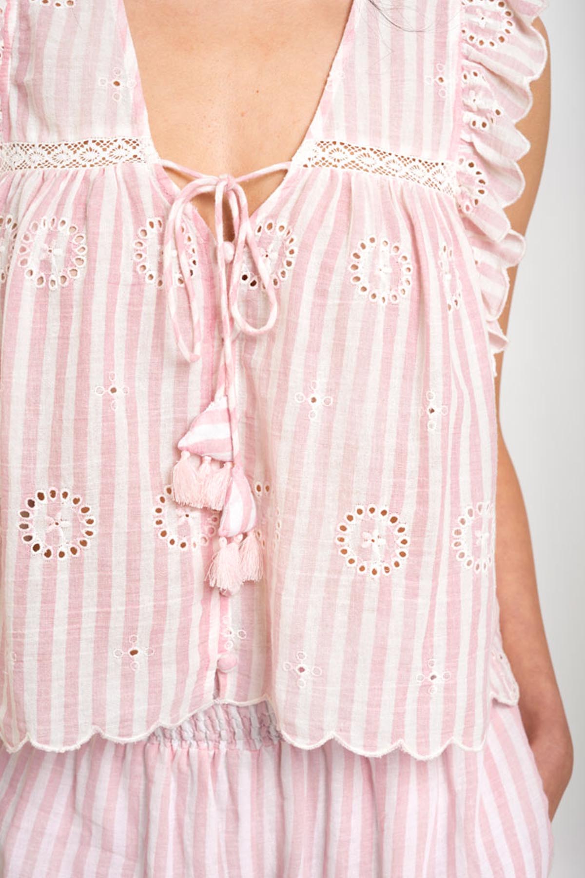 Striped Eyelet Schiffli Top