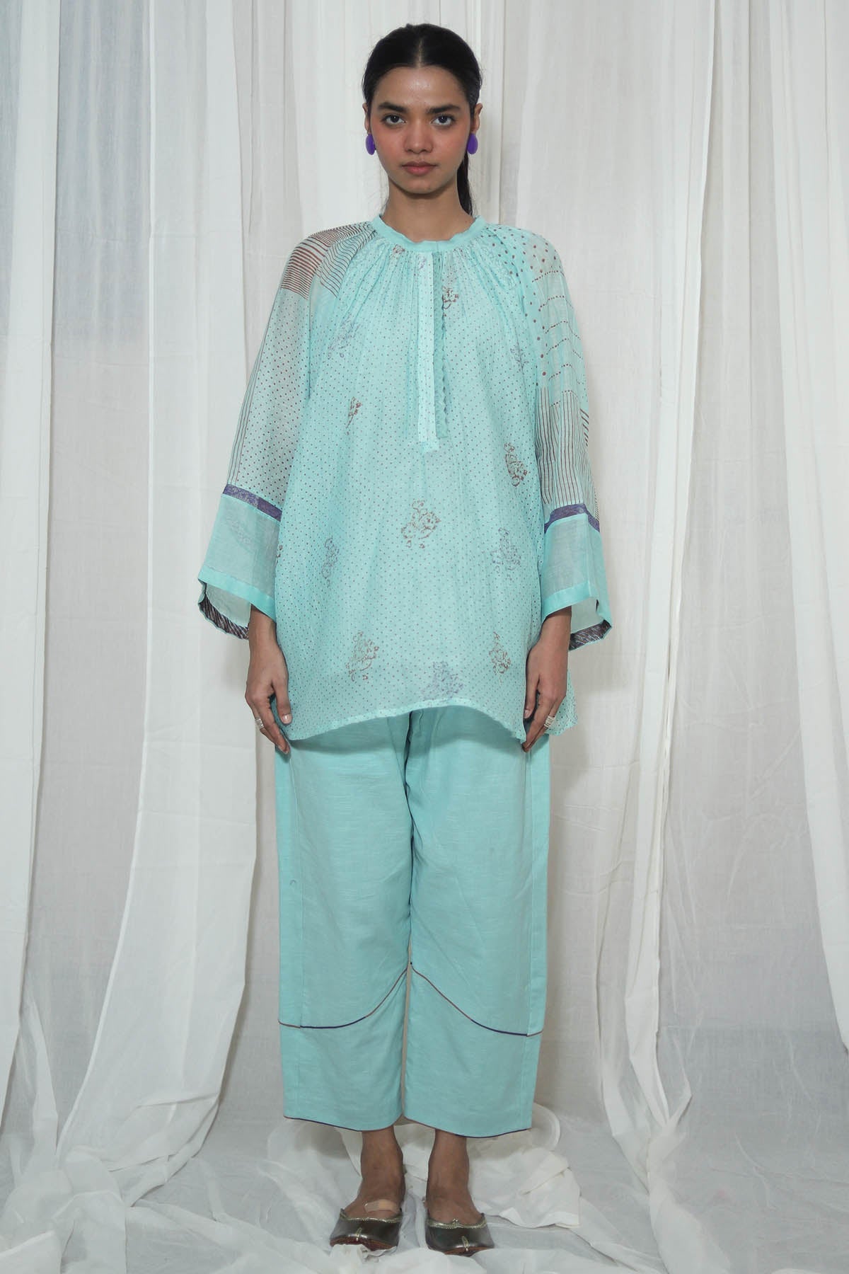 Buy Summer Blue Chanderi Kurta Set for women by House Of 87 online available at scrollnshops