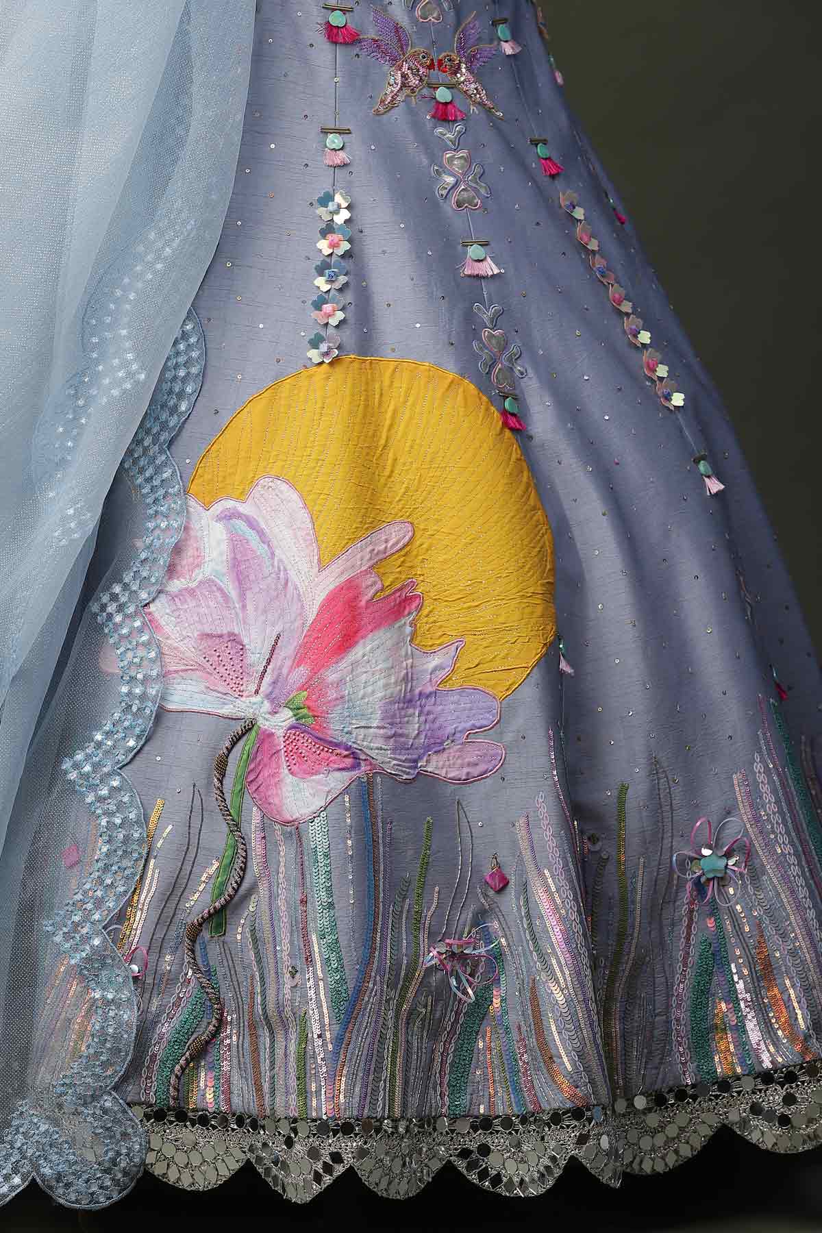 Light Grey Raw Silk Lehenga Set