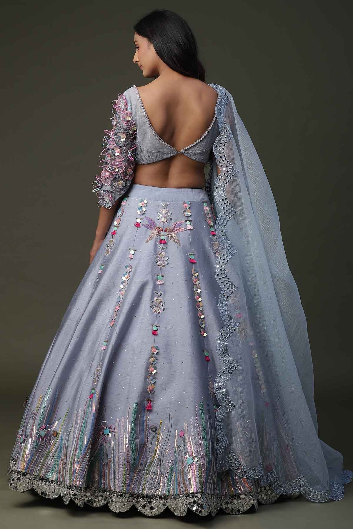 Light Grey Raw Silk Lehenga Set