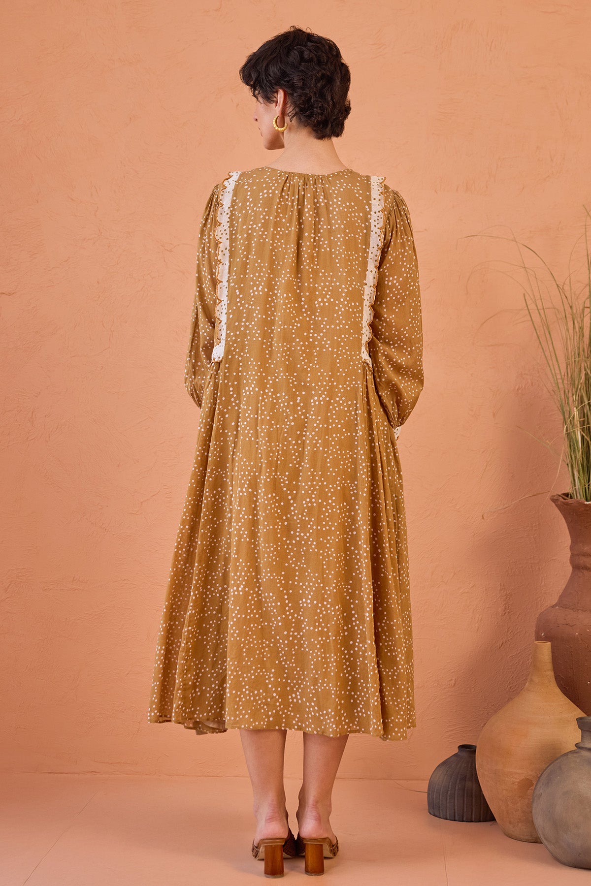 Tan Cotton Mulmul Midi Dress