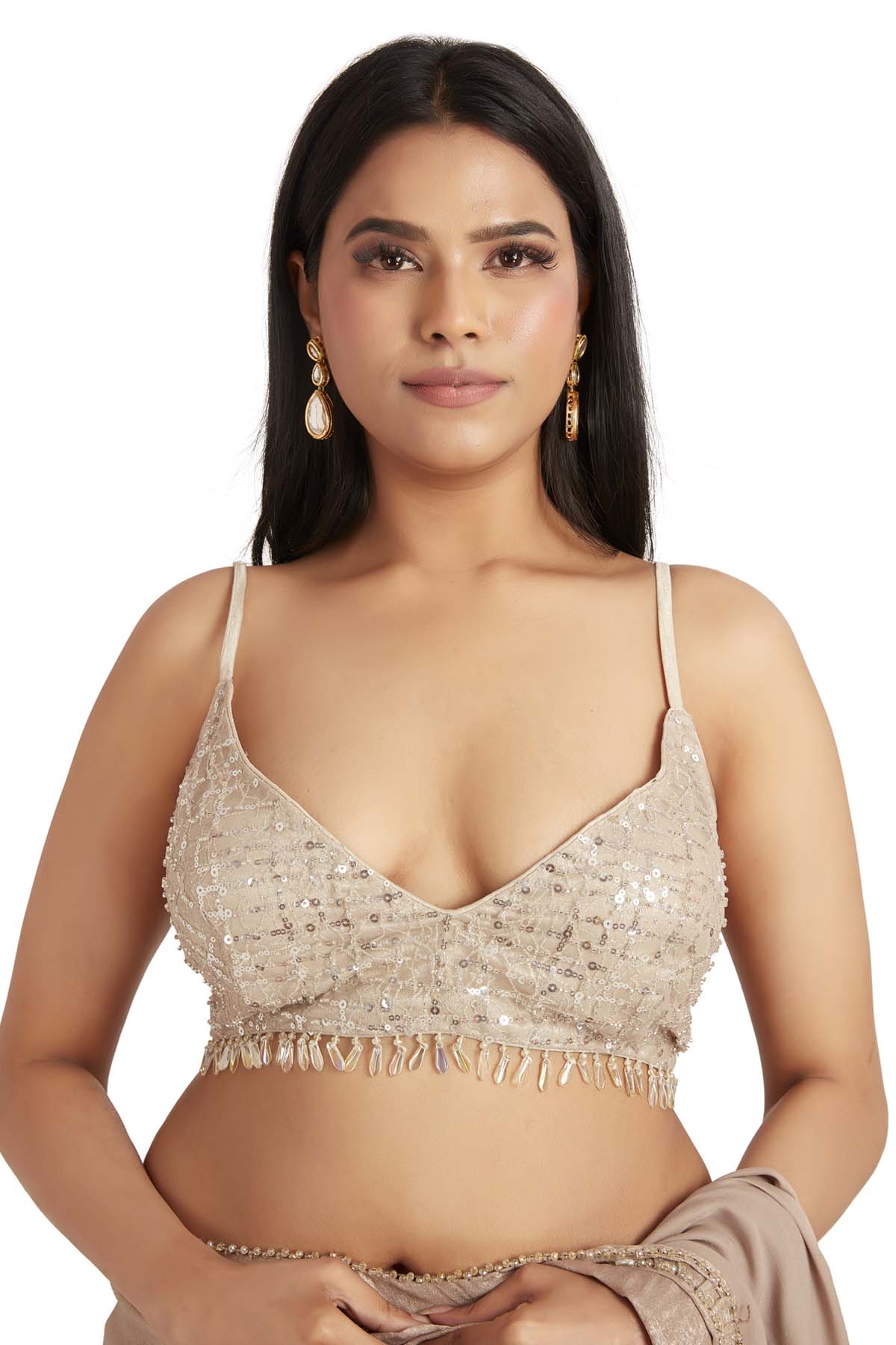 Tan Shine Crystal Saree & Blouse