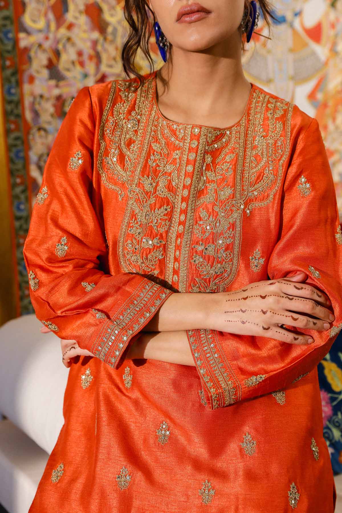 Tangerine Embroidered Kurta Set