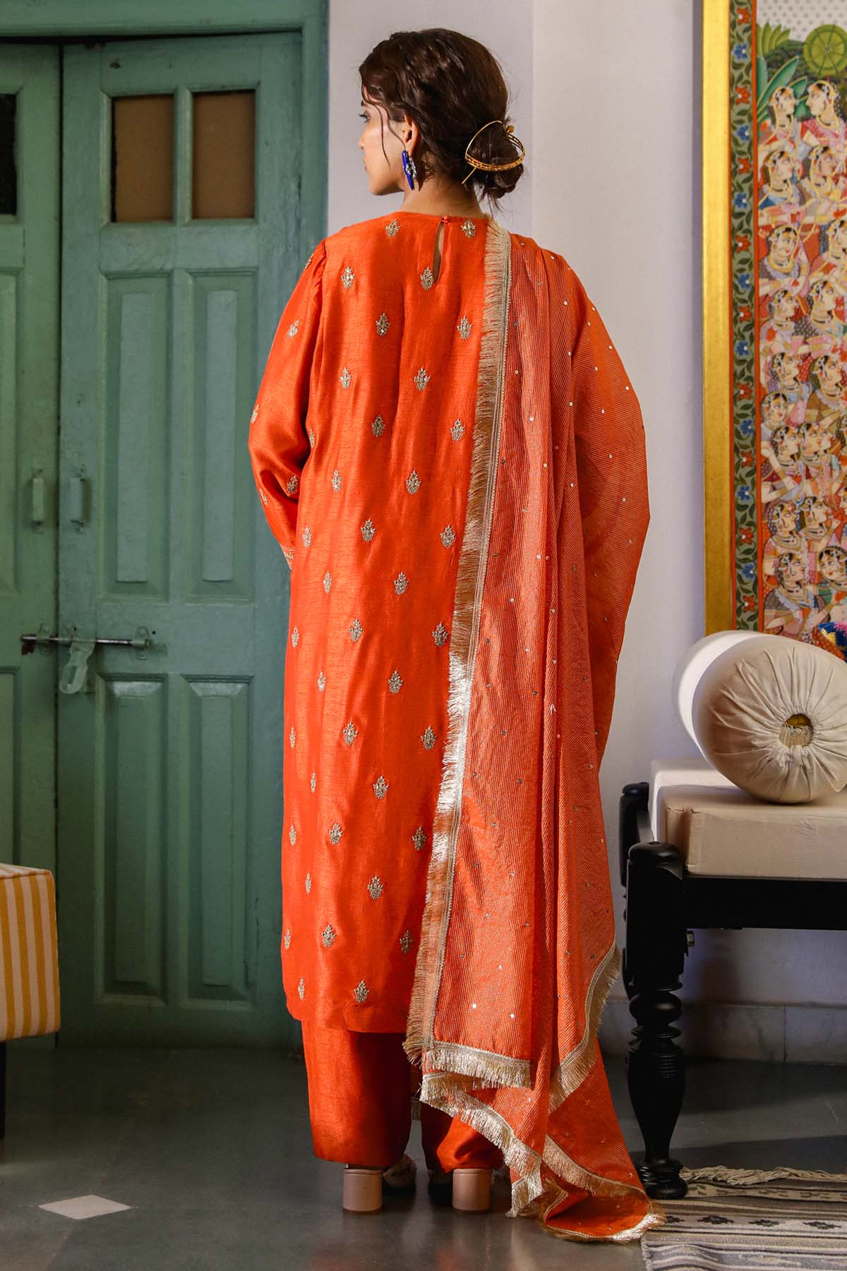 Tangerine Embroidered Kurta Set