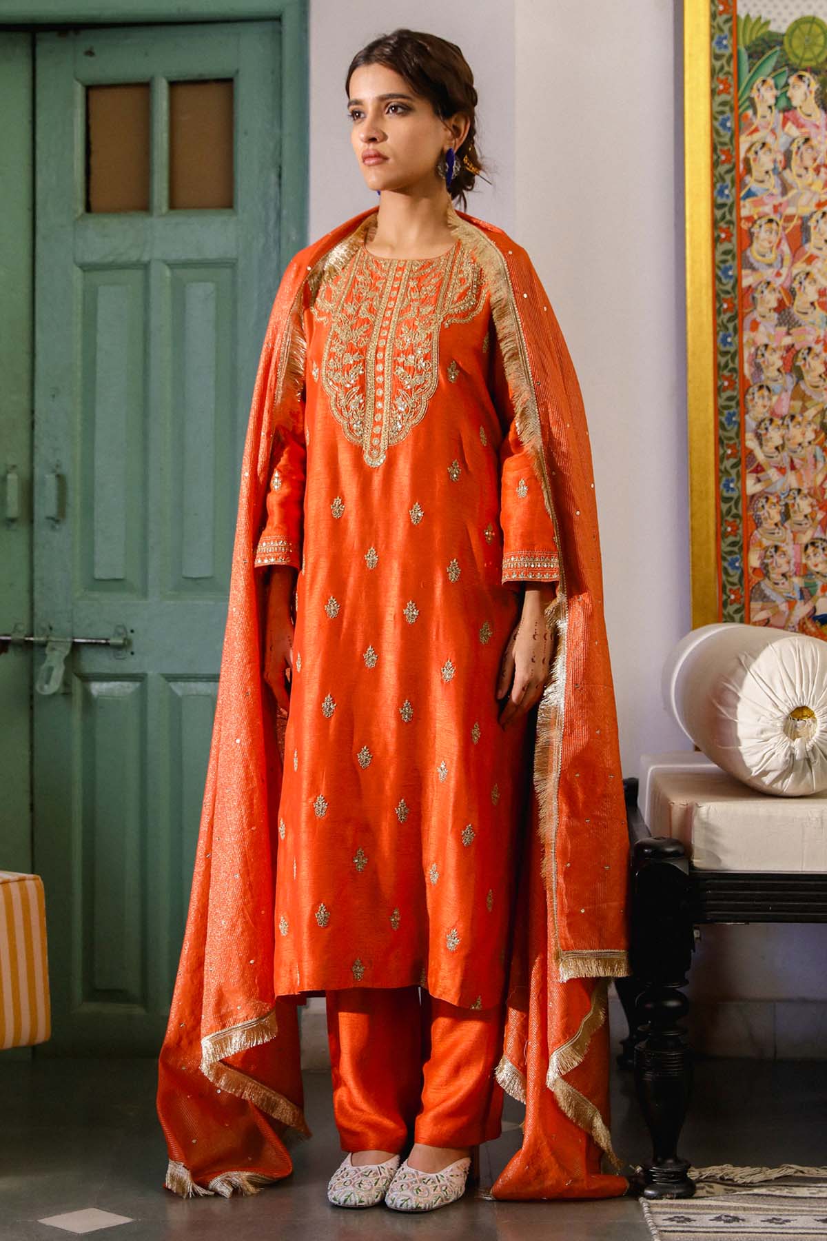 Tangerine Embroidered Kurta Set