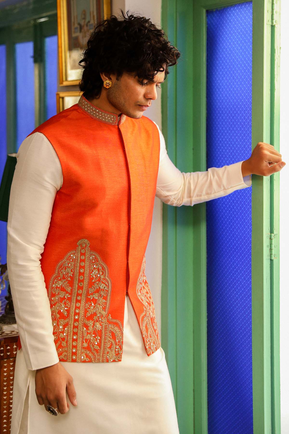 Tangerine Zari & Sequins Bundi