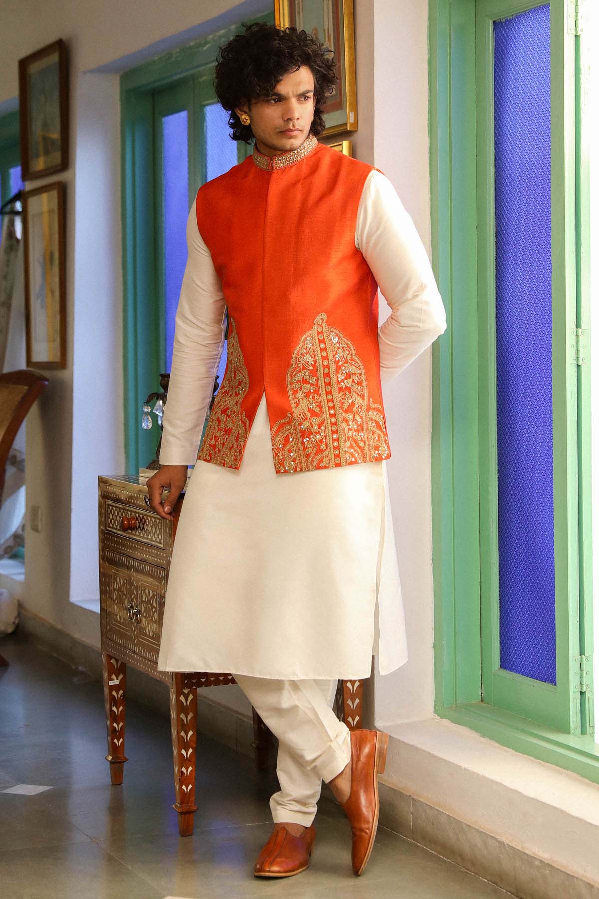 Tangerine Zari & Sequins Bundi