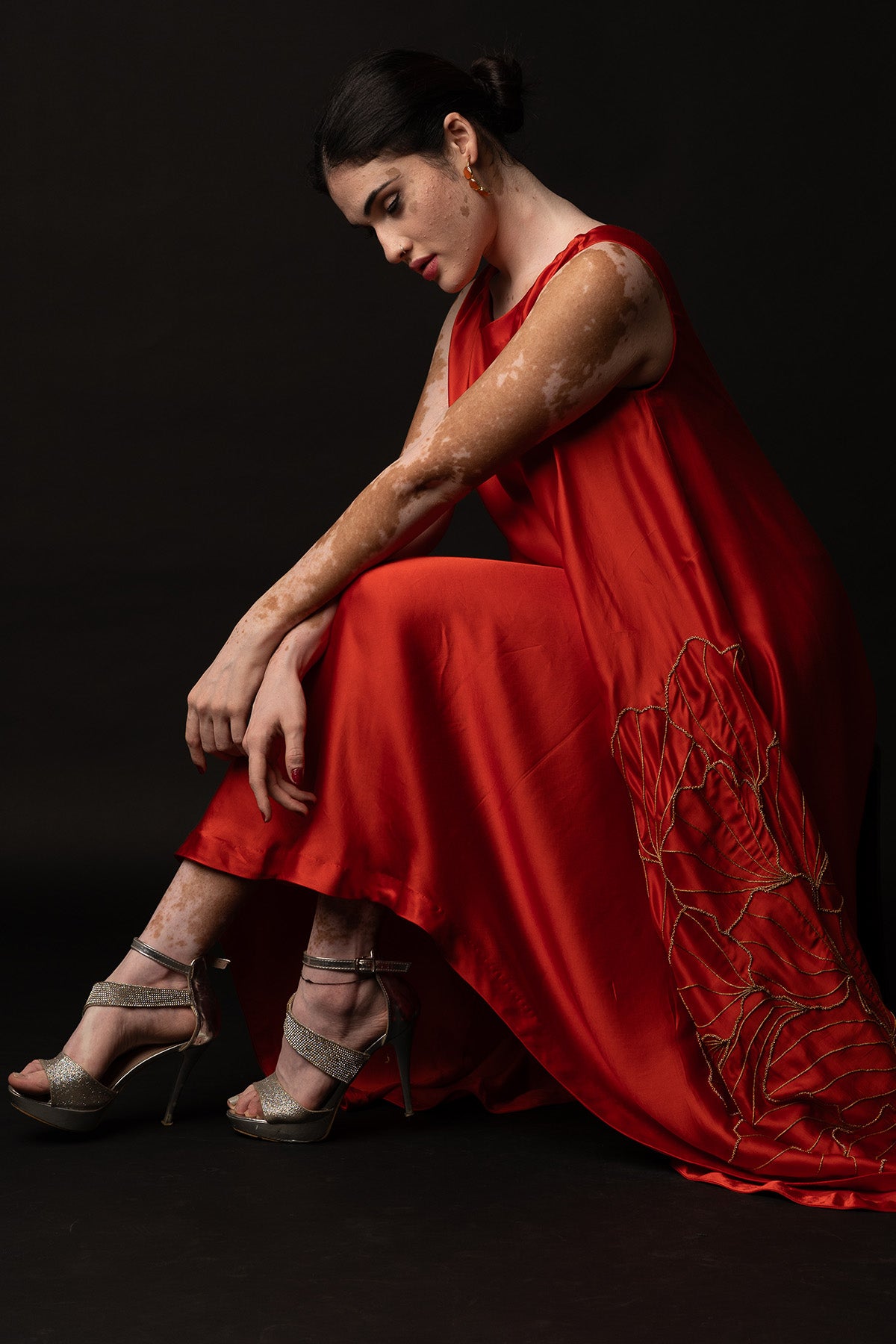 Tangerine Boat Neck Maxi Dress