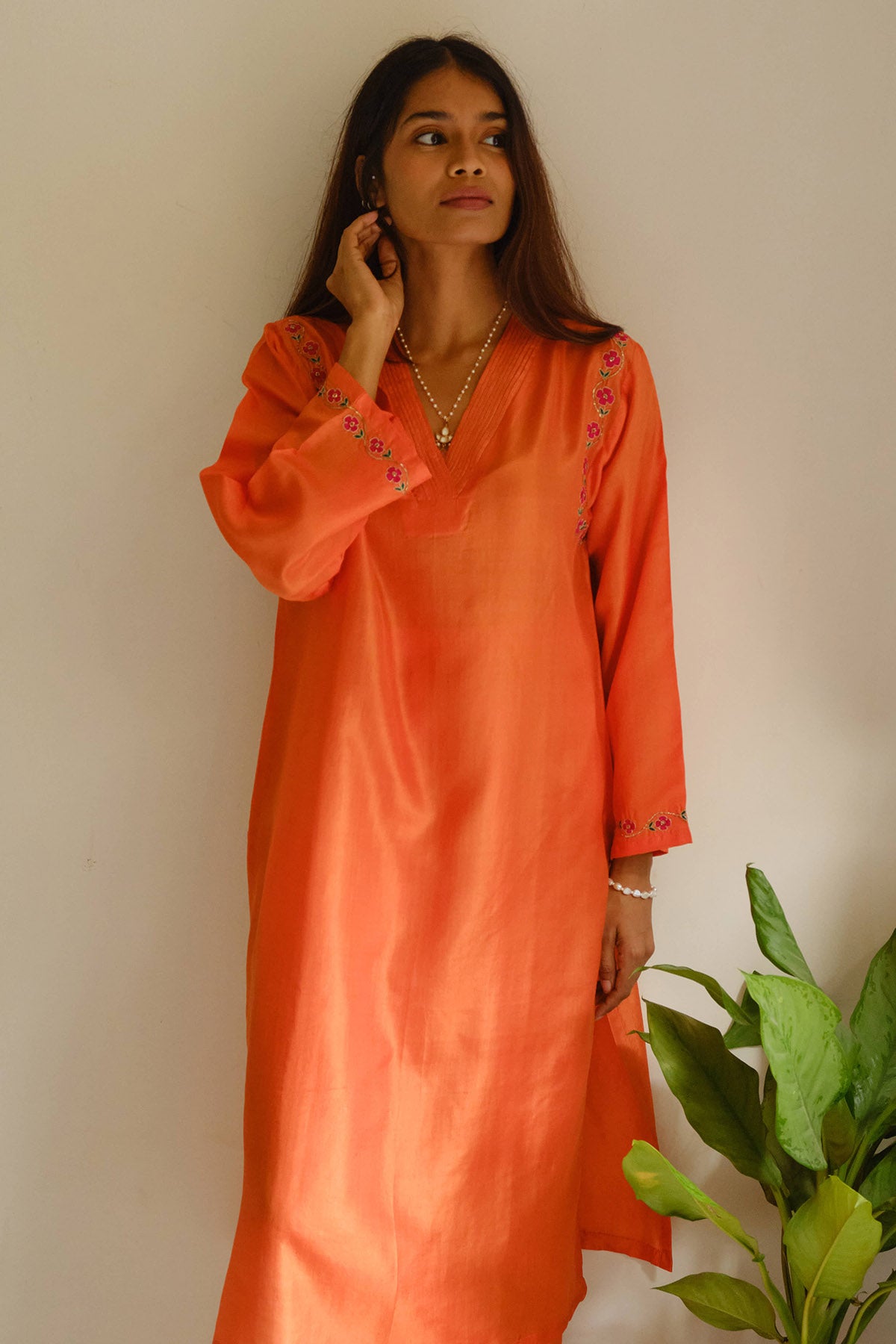 Tangerine Resham Zari Kurta Set