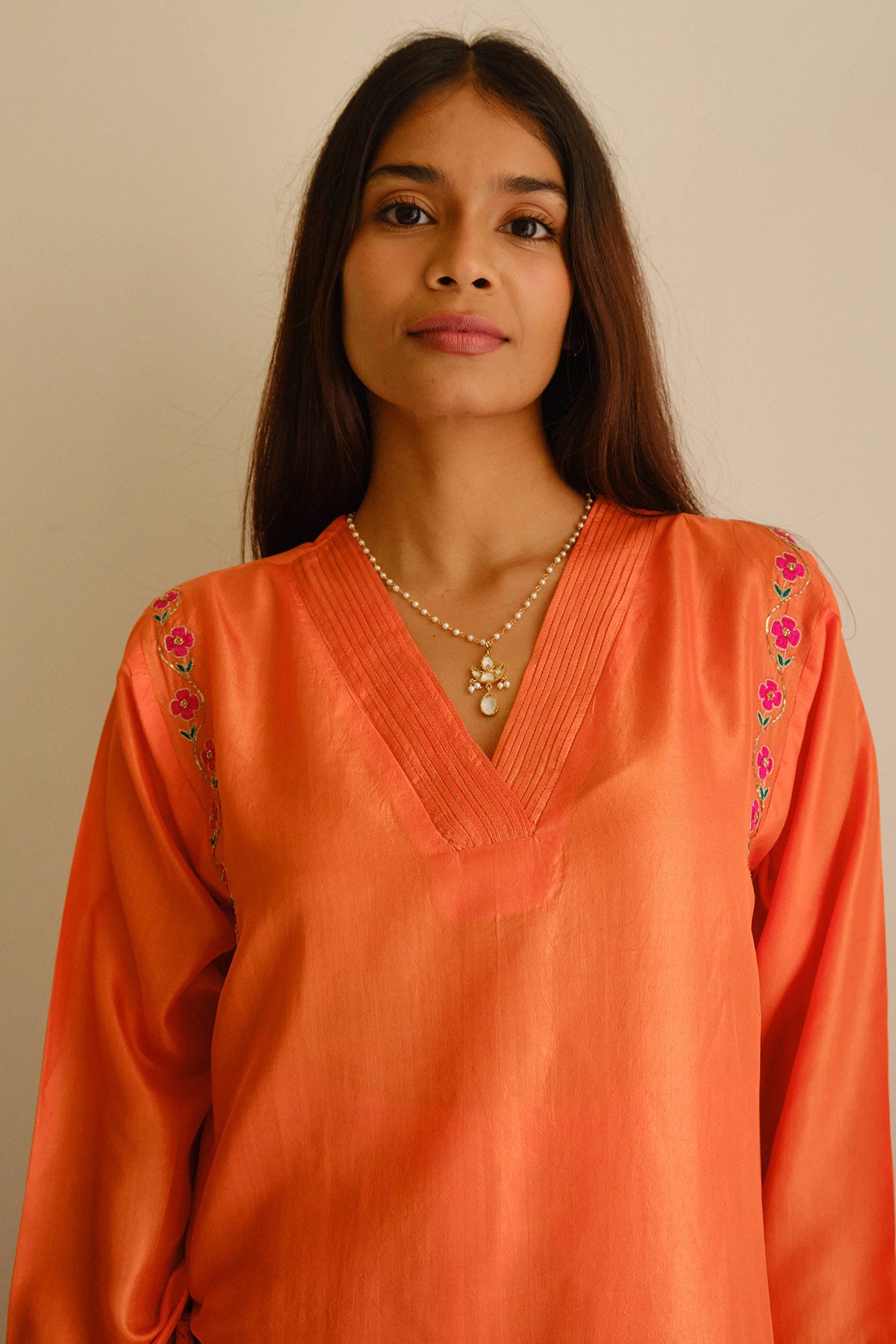 Tangerine Resham Zari Kurta Set