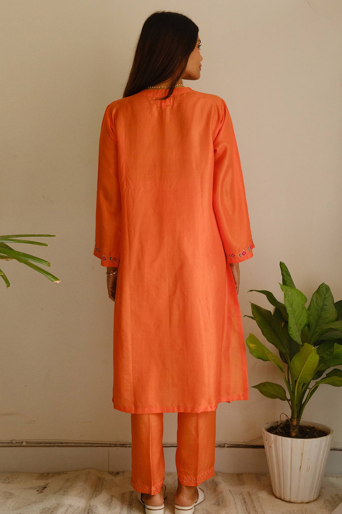 Tangerine Resham Zari Kurta Set