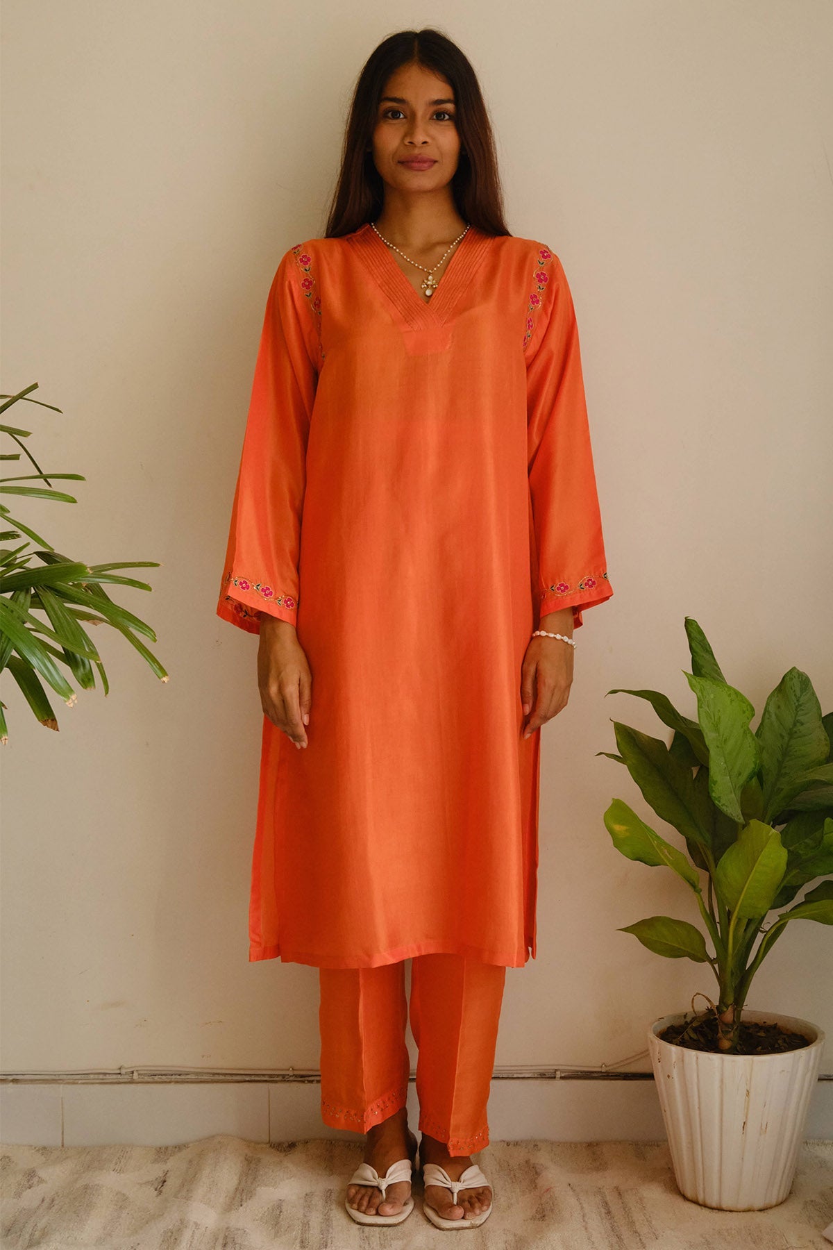 Buy Tangerine Resham Zari Kurta Set for women by Juanita by Shubhda online available at scrollnshops