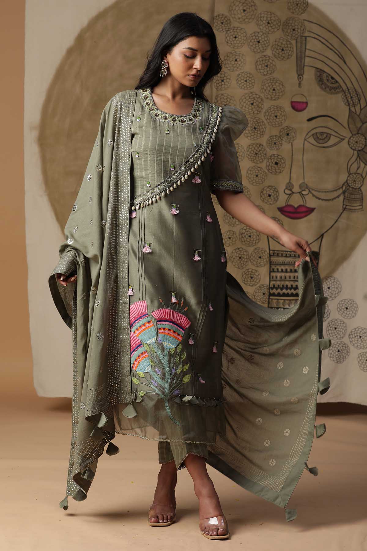 Buy Arpita SulakshanaDusty Green Tassel Kurta Set