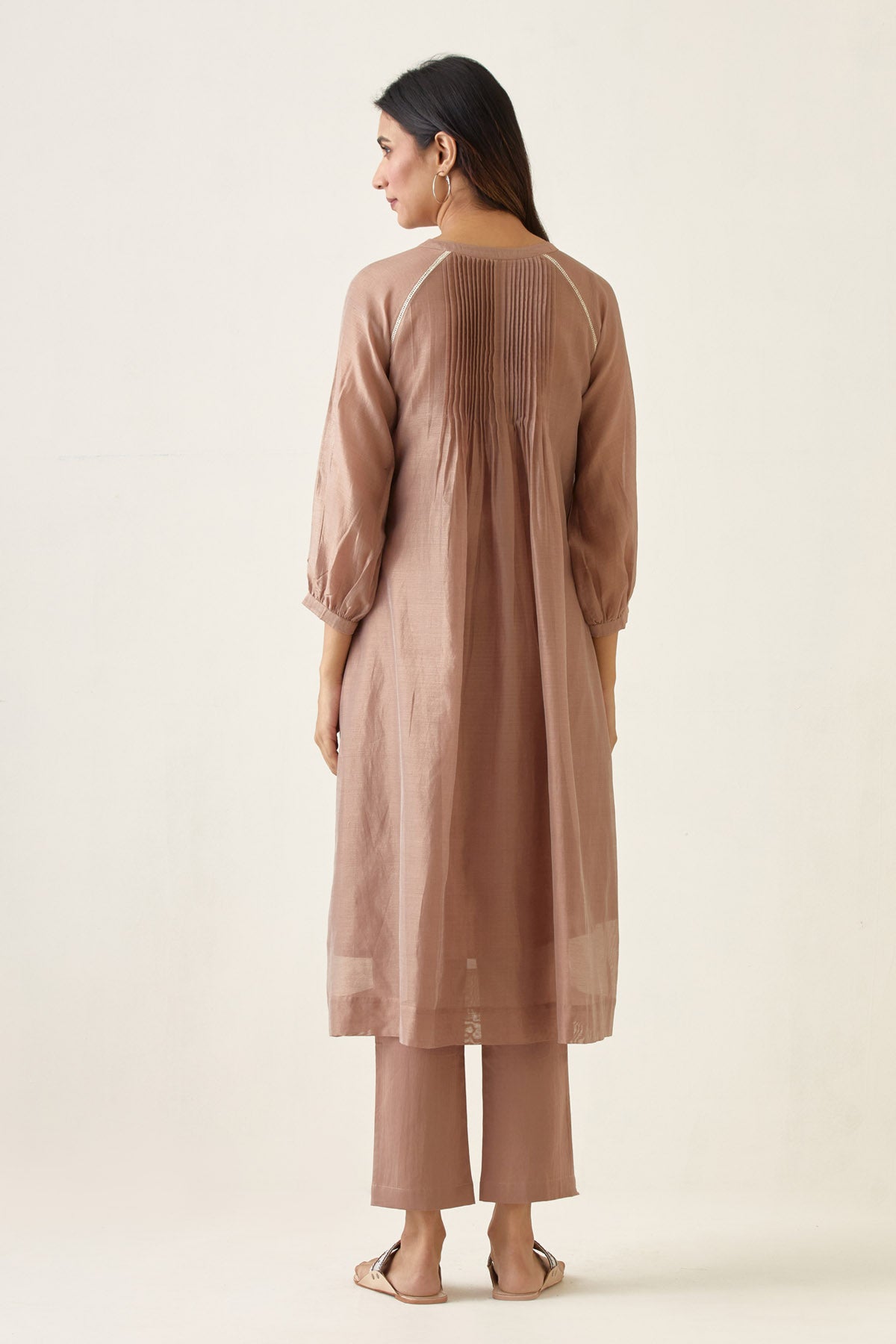 Taupe Chanderi Pintuck Kurta Set