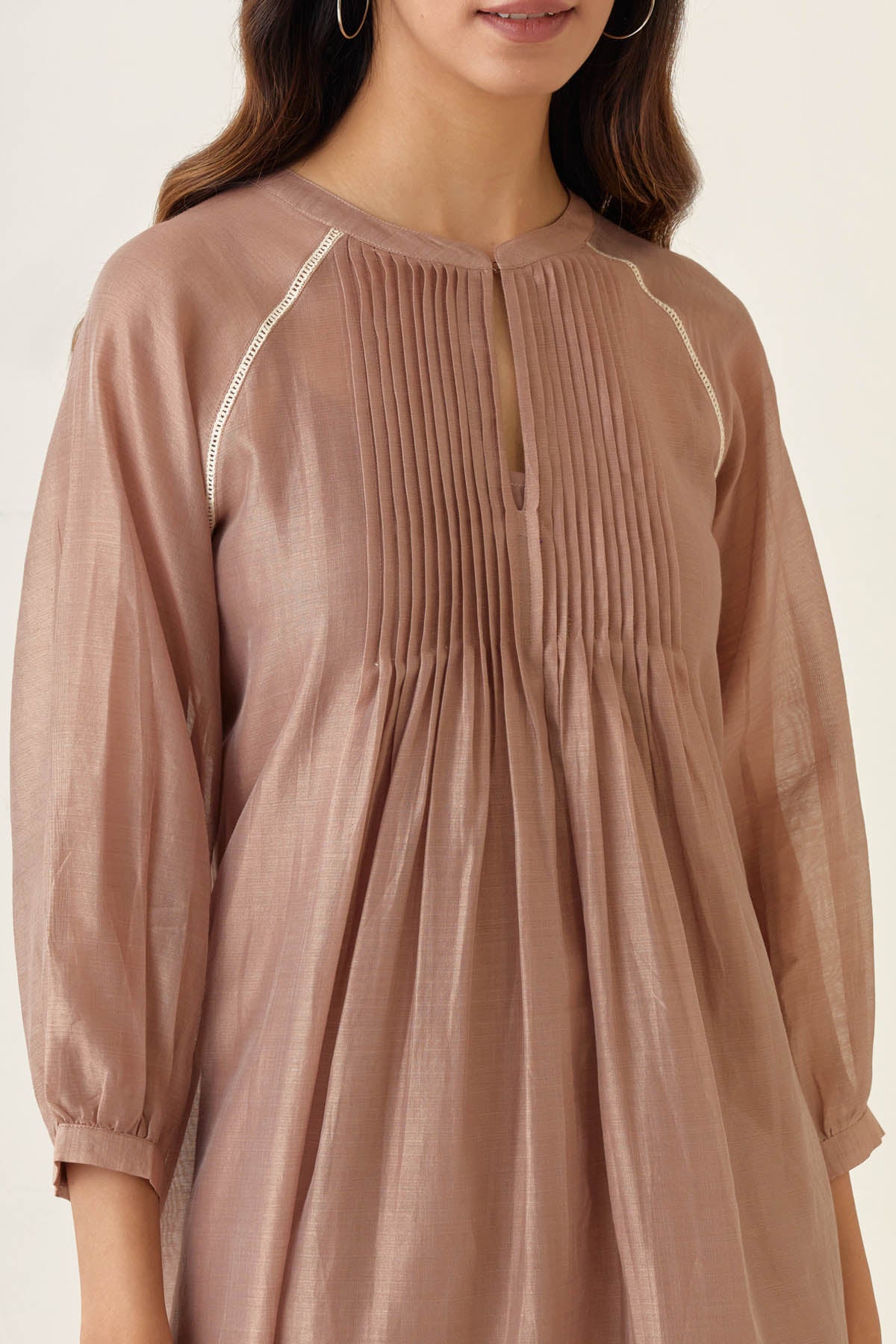 Taupe Chanderi Pintuck Kurta Set