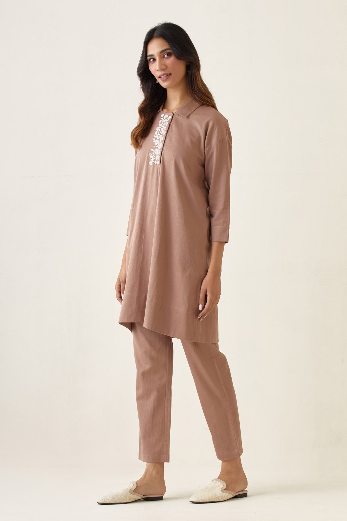 Taupe Embroidered Kurta Set