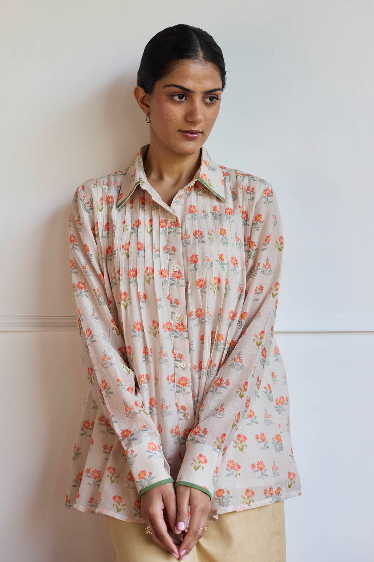 Taupe Chanderi Printed Shirt