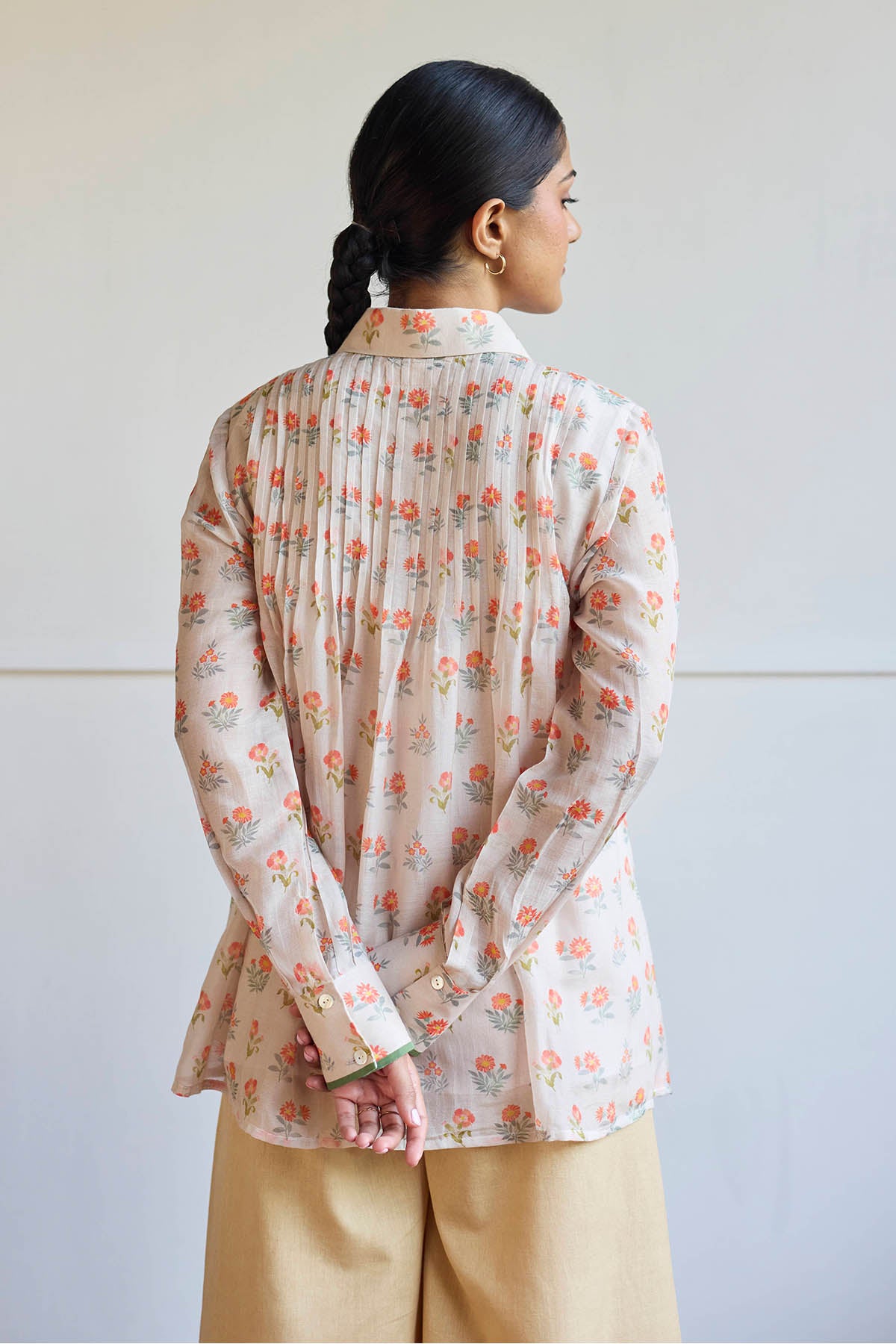 Taupe Chanderi Printed Shirt