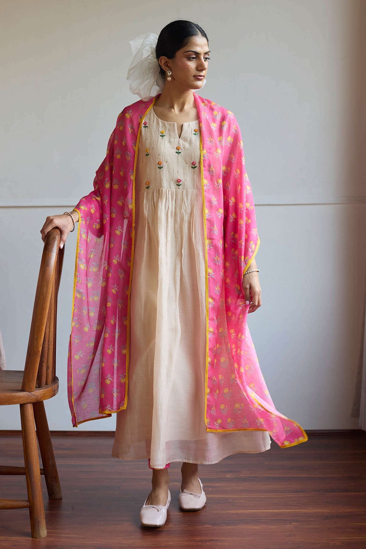 Buy Taupe Chanderi Resham Kurta Set by Juanita by Shubhda for women online at ScrollnShops