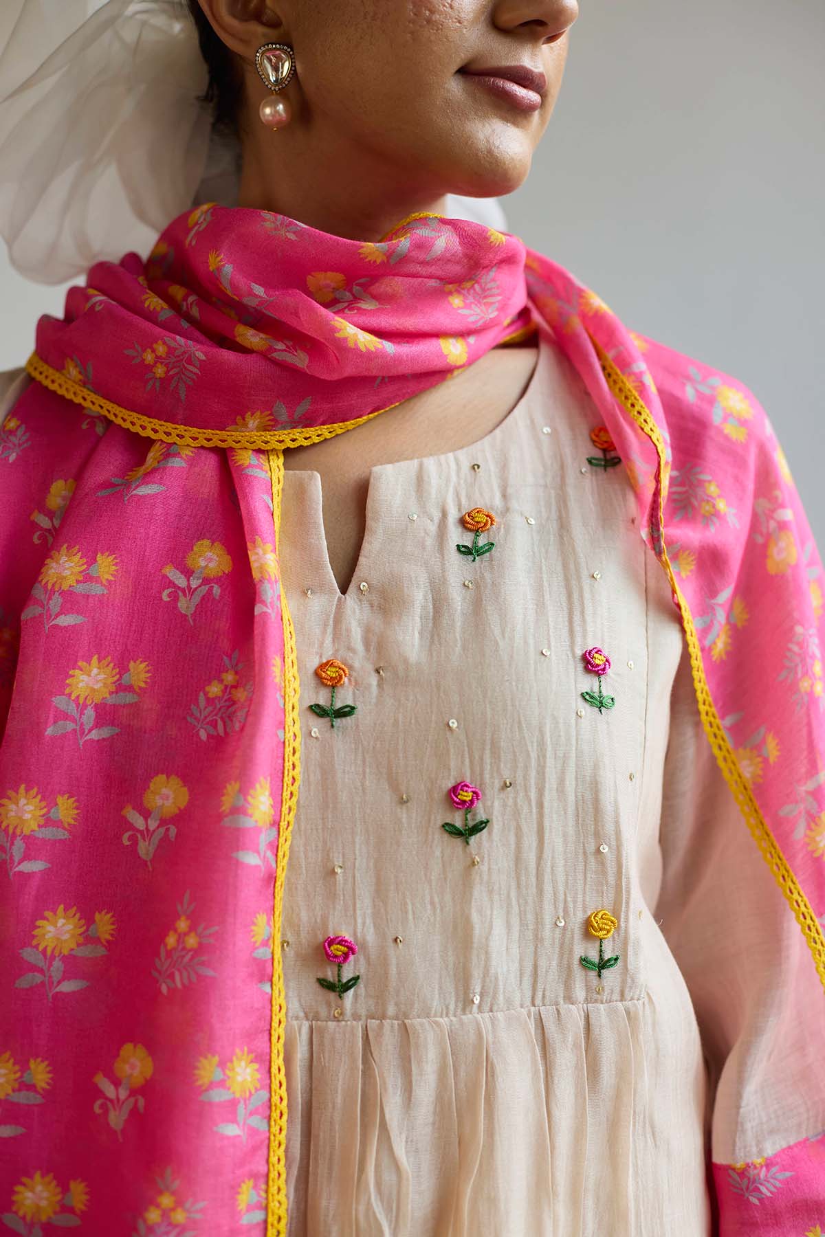 Taupe Chanderi Resham Kurta Set