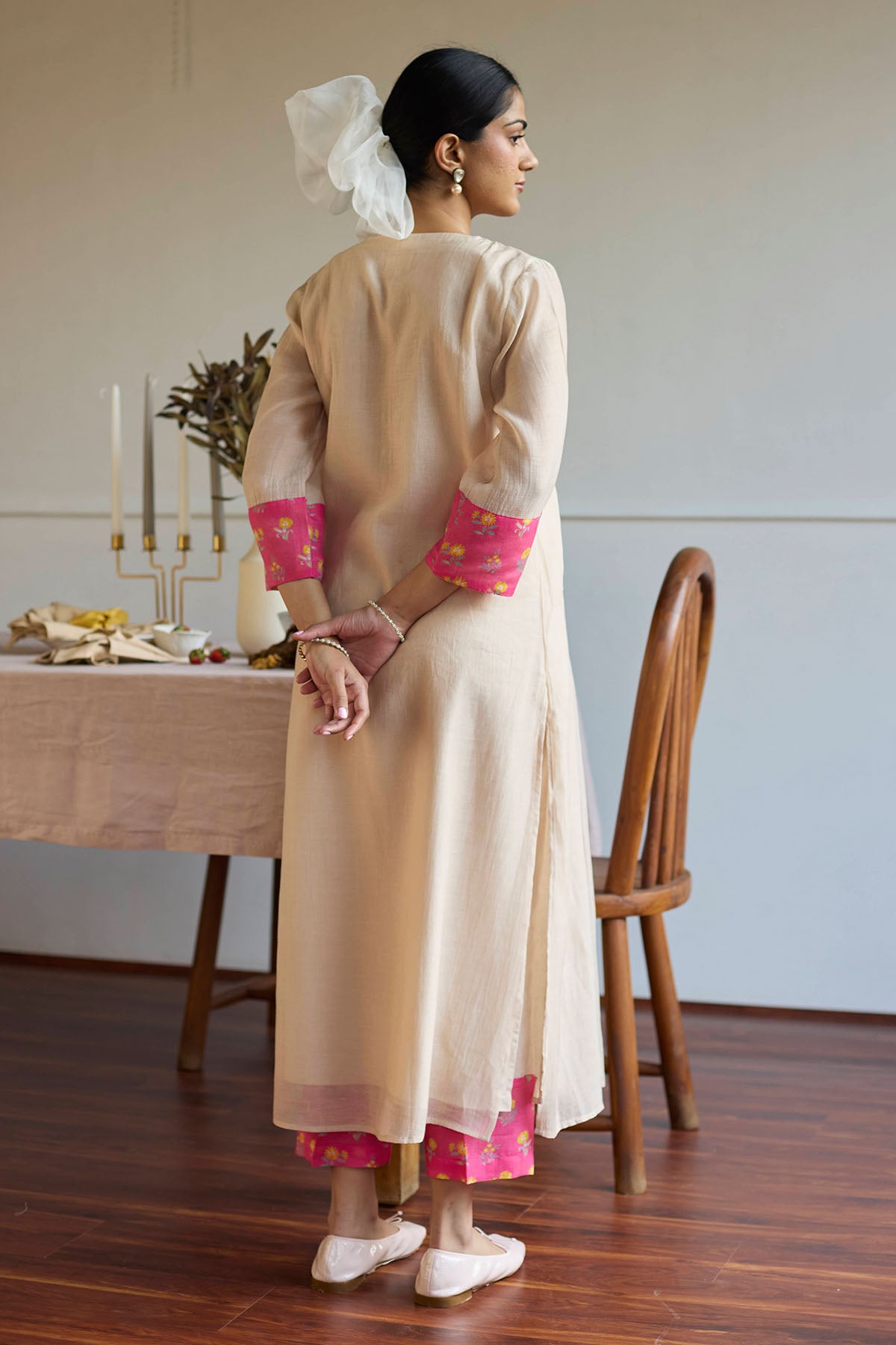 Taupe Chanderi Resham Kurta Set