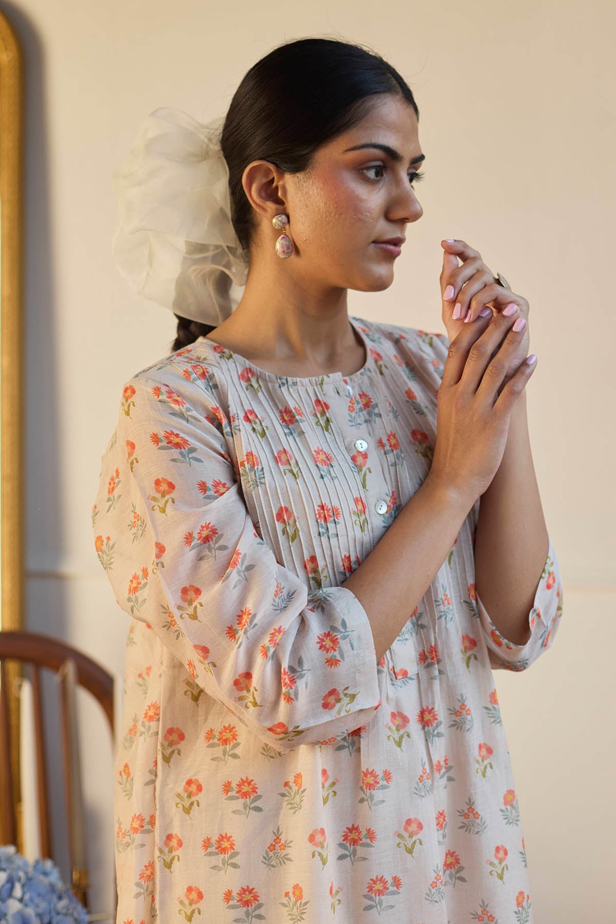 Taupe Pintuck Kurta & Pants