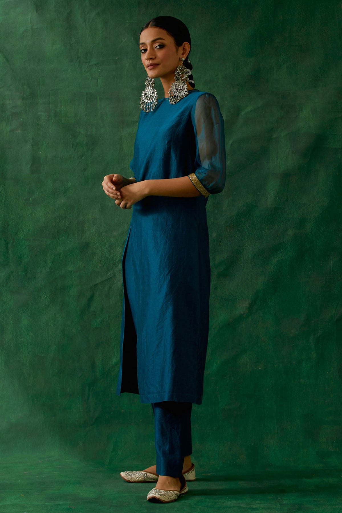 Teal Blue Chanderi Kurta & Pants