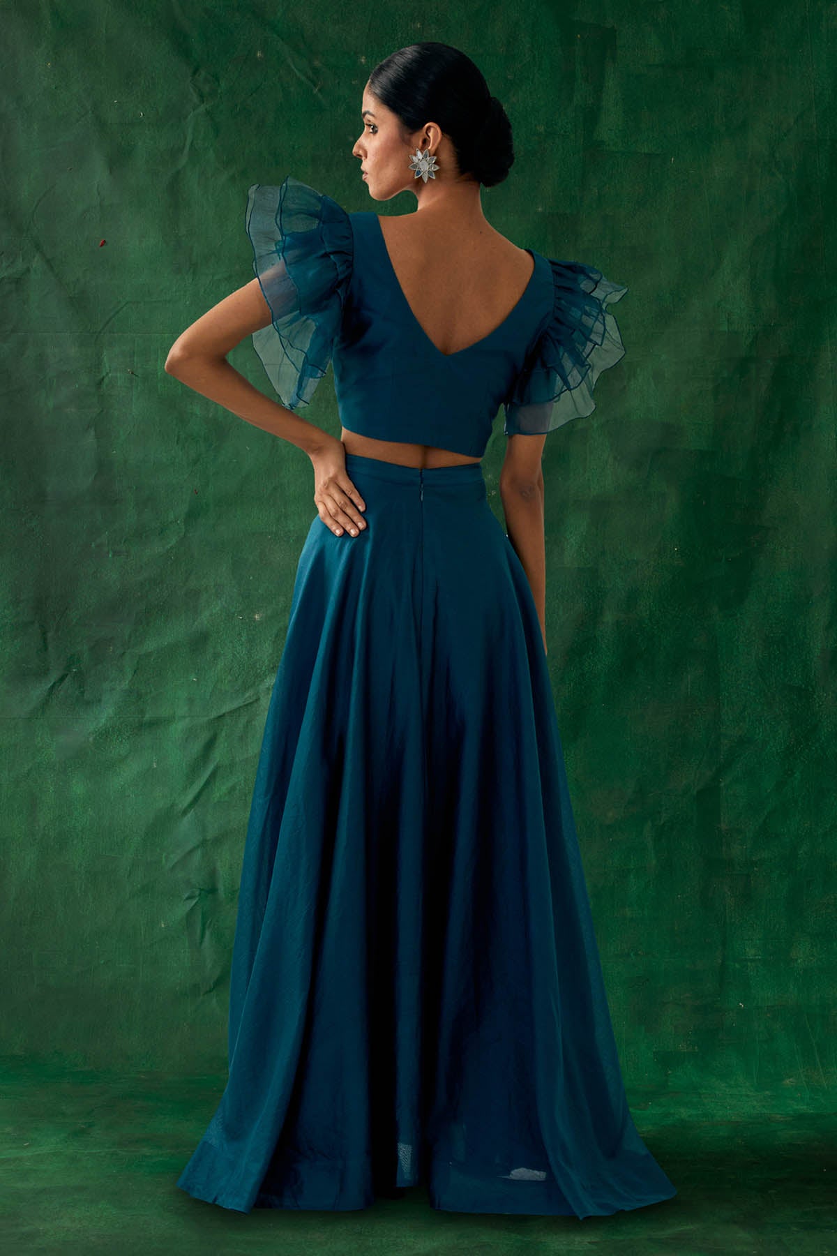 Teal Blue Chanderi Lehenga Set