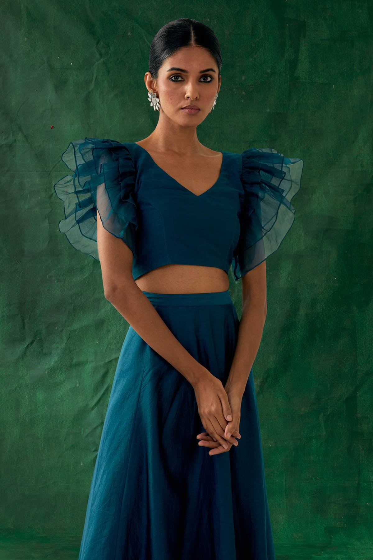 Teal Blue Chanderi Lehenga Set