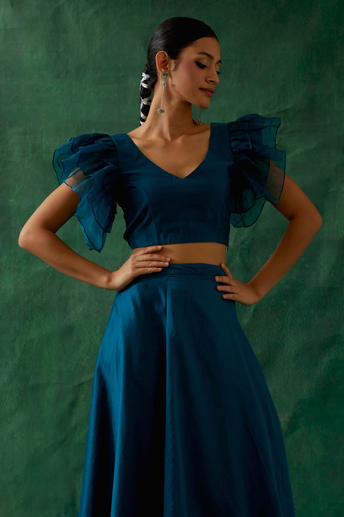 Teal Blue Chanderi Lehenga Set