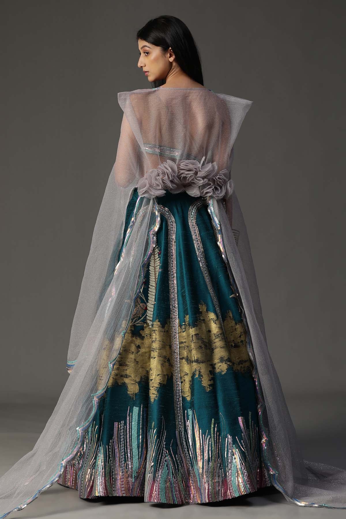 Teal Blue Embroidered Lehenga Set