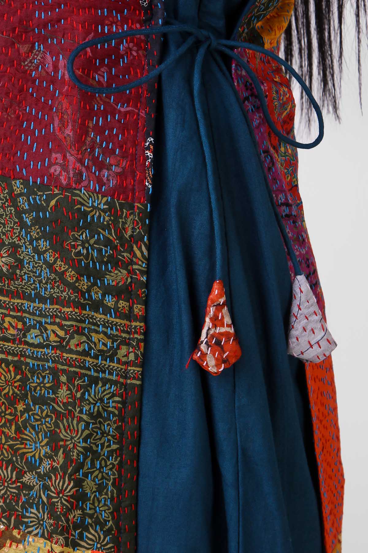 Teal Cotton Silk Kantha Dress