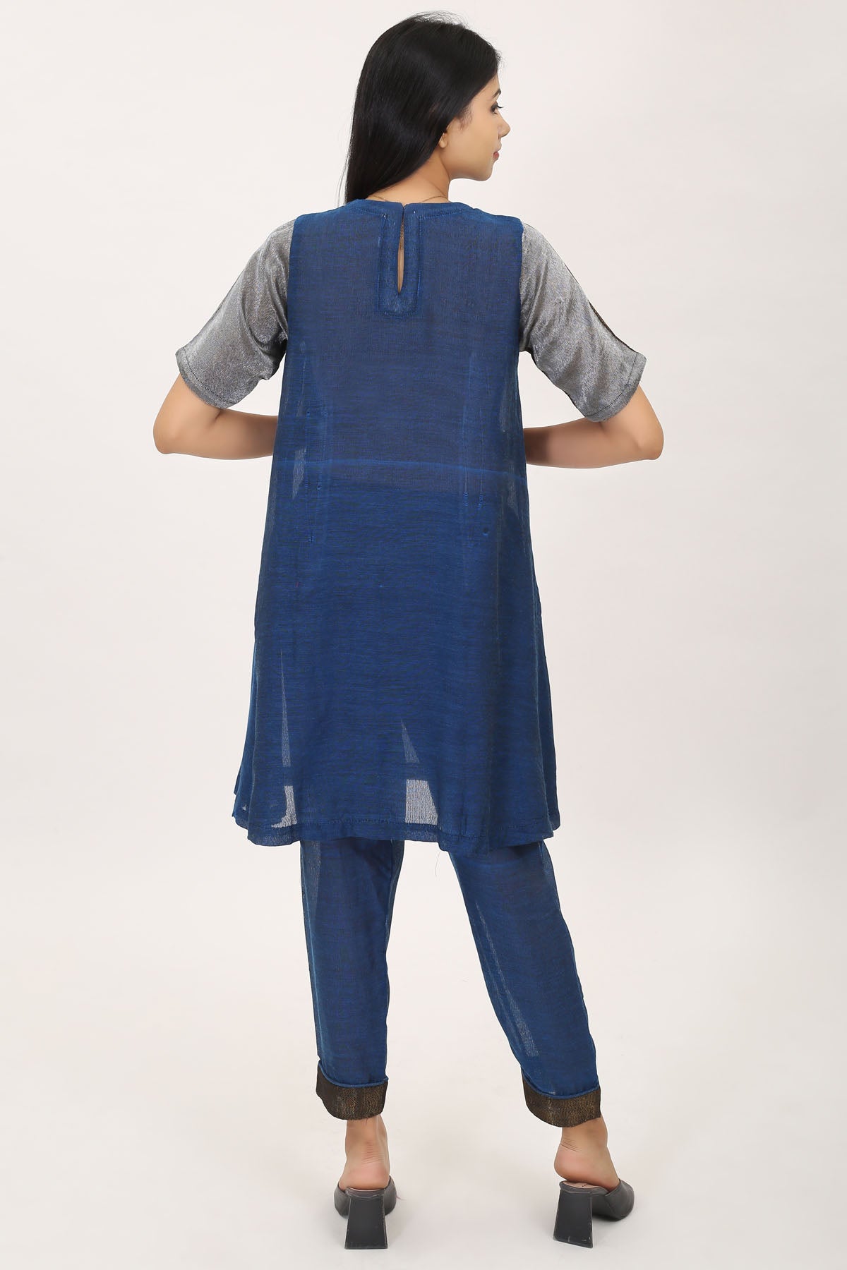Teal Cotton Zari Kurta & Pants