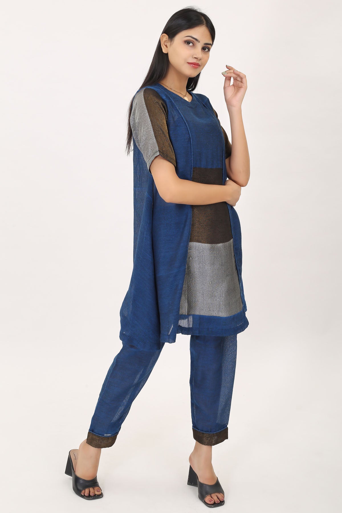 Teal Cotton Zari Kurta & Pants