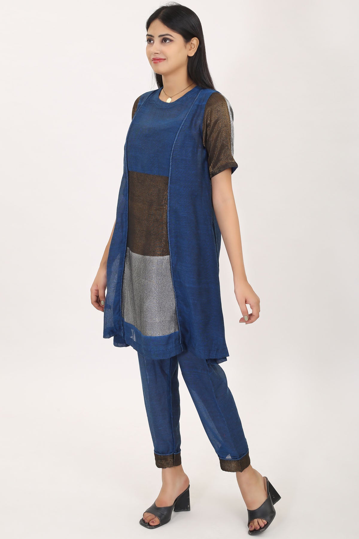 Teal Cotton Zari Kurta & Pants