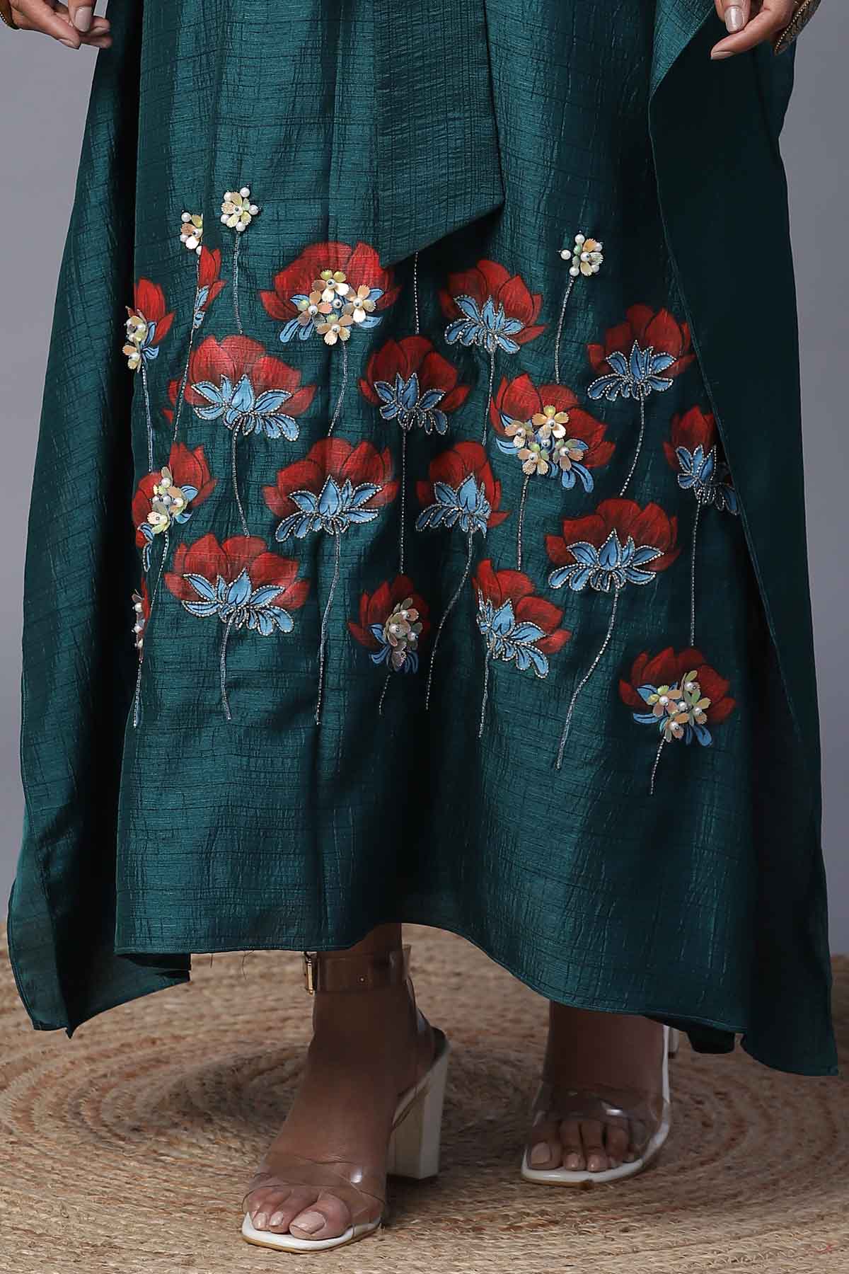 Teal Green Botanical Kaftan