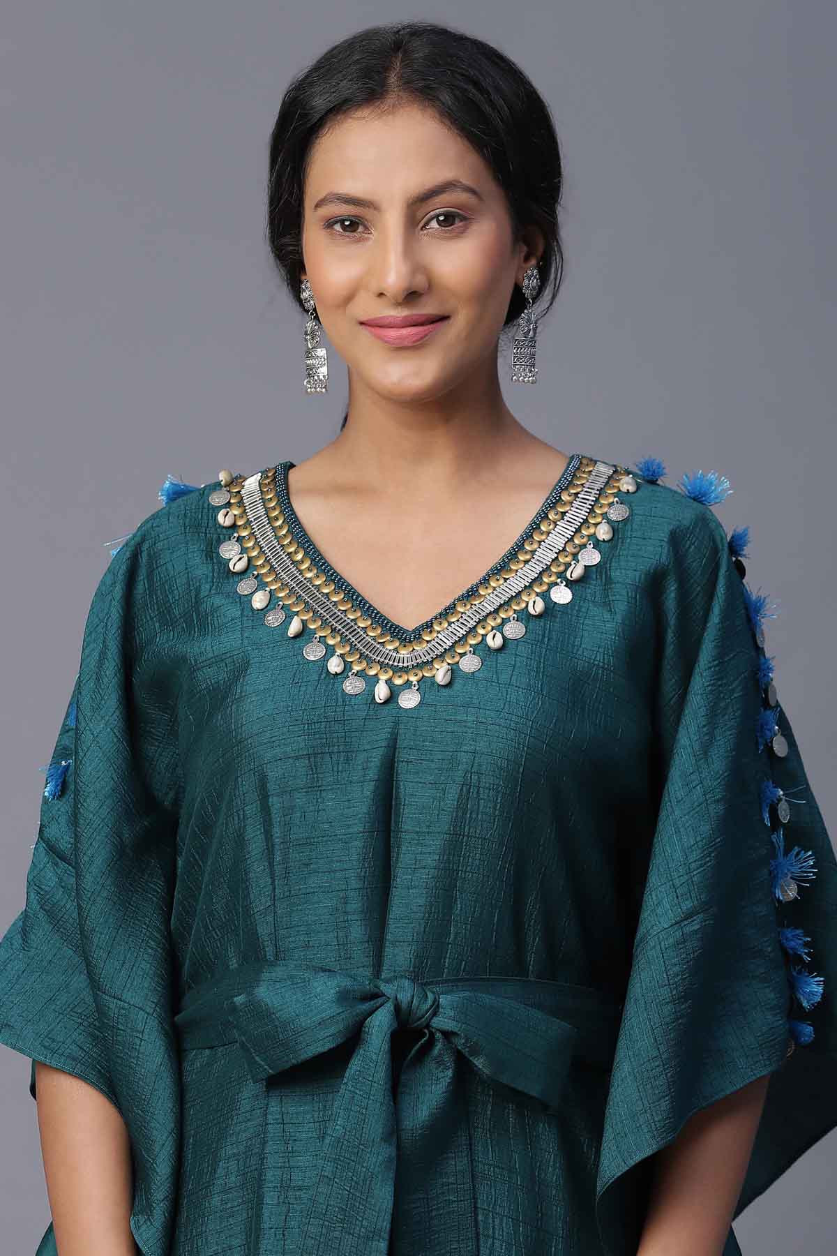 Teal Green Botanical Kaftan