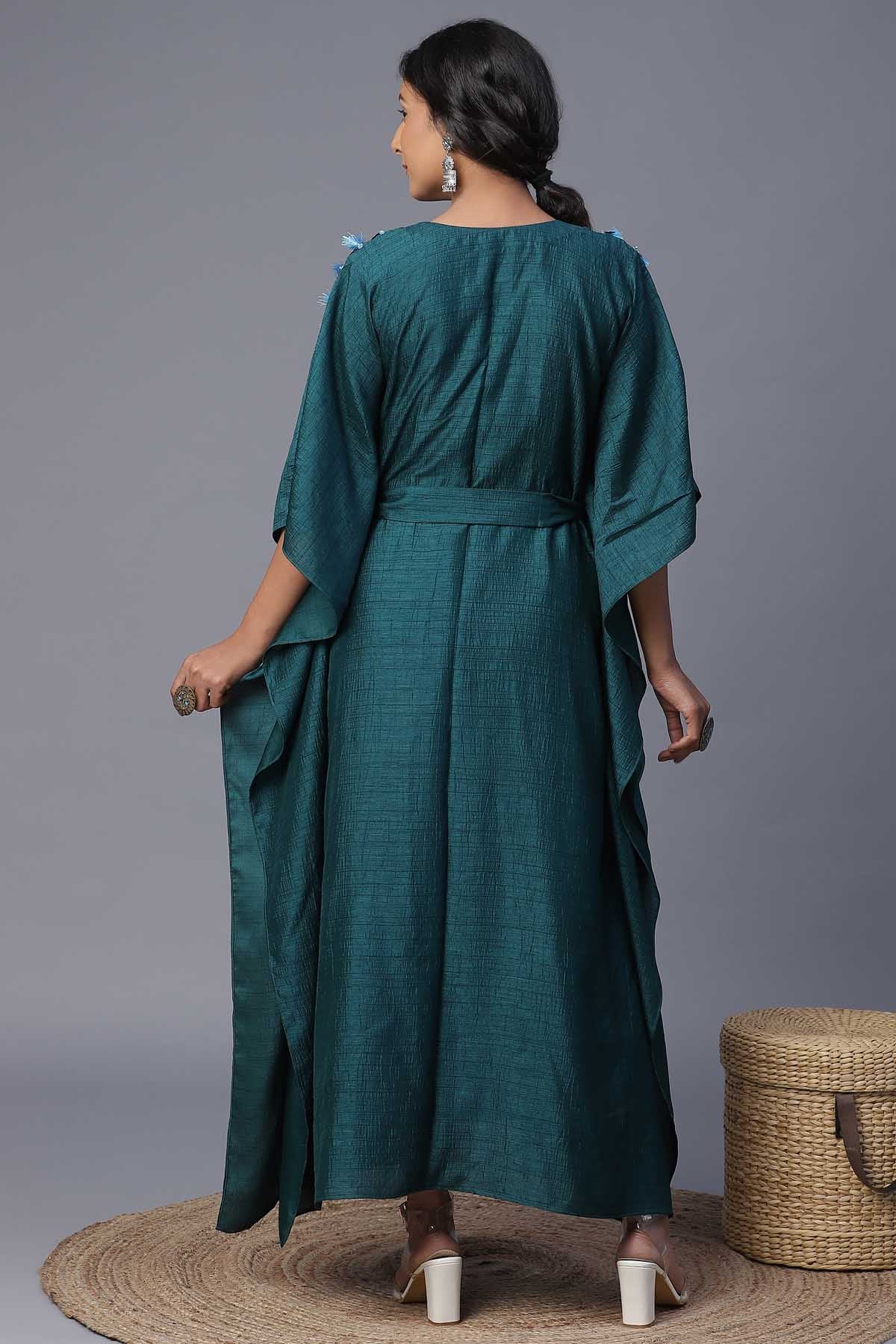 Teal Green Botanical Kaftan