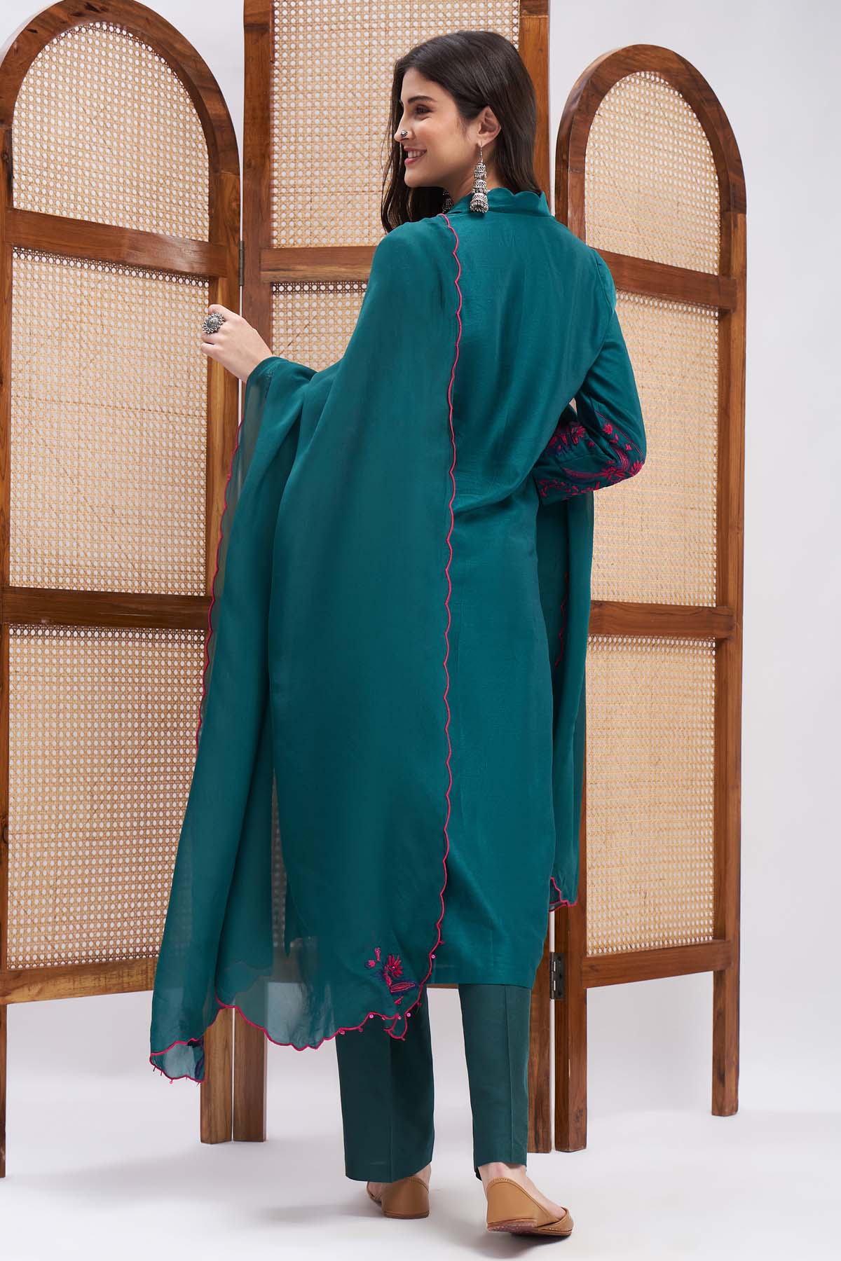 Teal Green V-Neck Kurta Set