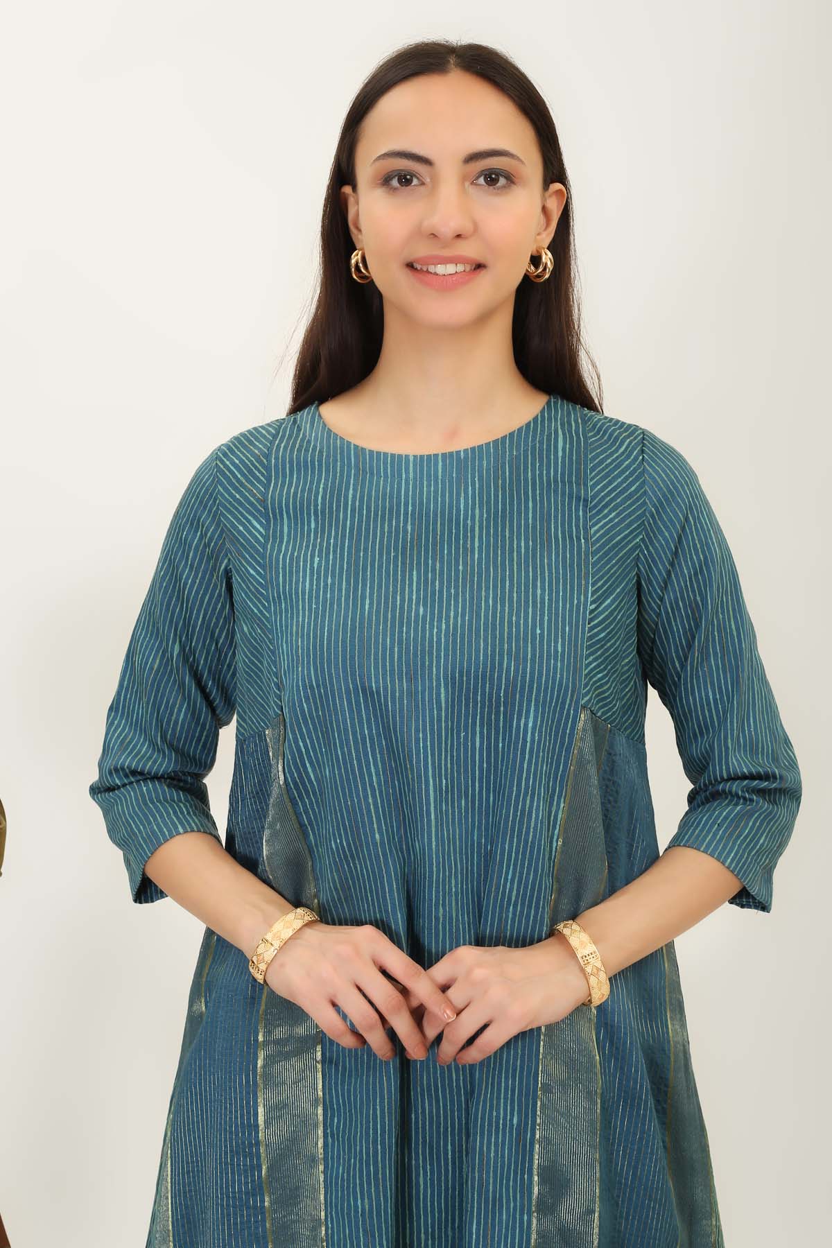 Teal Handwoven Silk Kurta Set