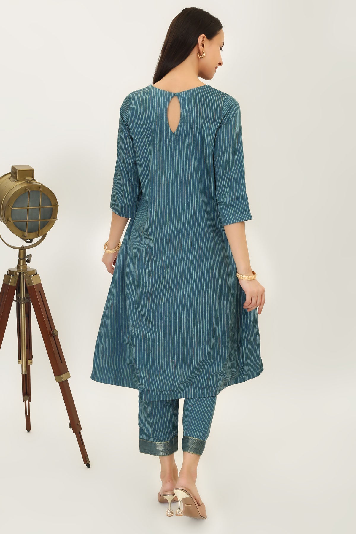 Teal Handwoven Silk Kurta Set
