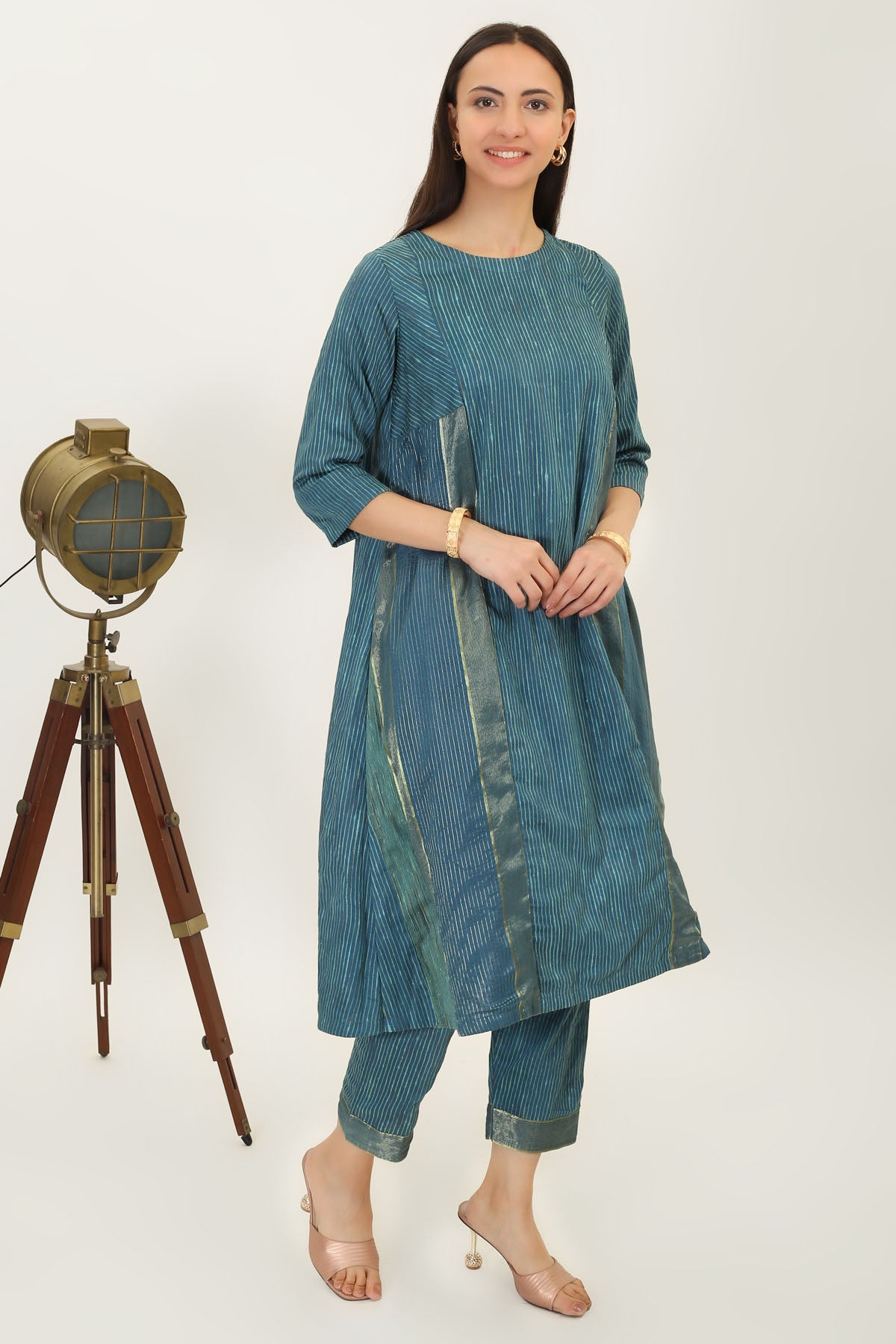 Teal Handwoven Silk Kurta Set