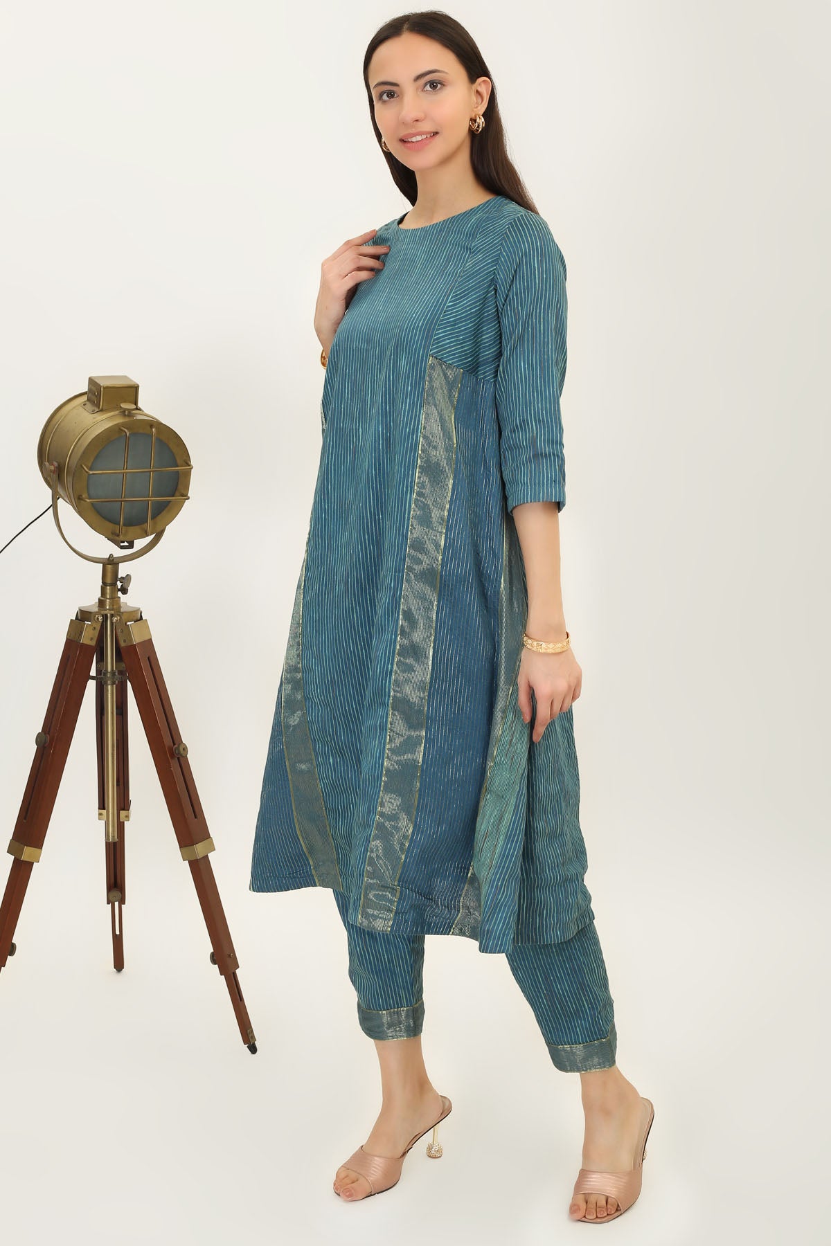 Teal Handwoven Silk Kurta Set
