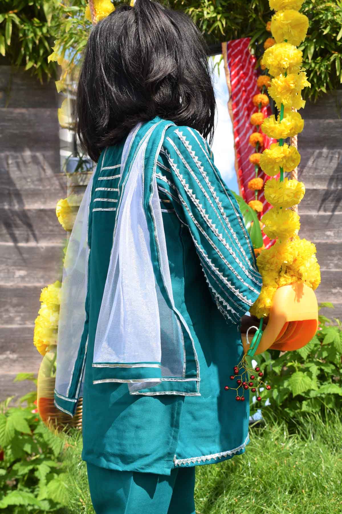 Teal Silver Lace Embellished Kurta Set