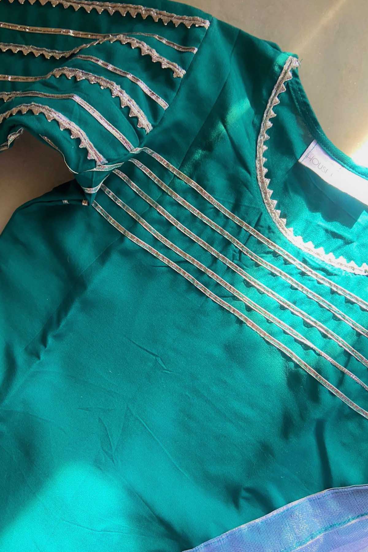 Teal Silver Lace Embellished Kurta Set