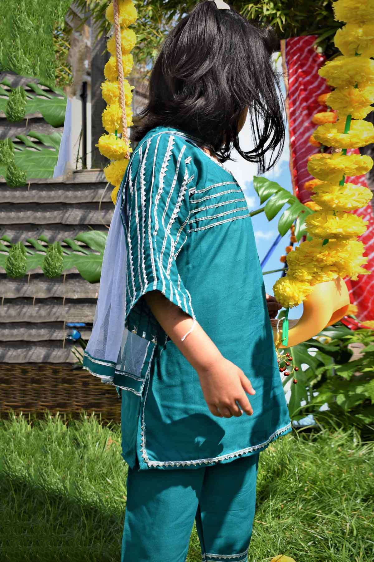 Teal Silver Lace Embellished Kurta Set